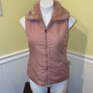 Liz Claiborne Petite pink reversible faux fur vest. Size small.